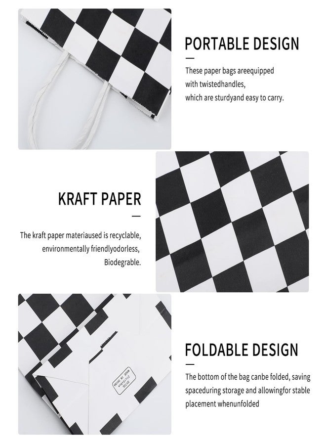 Motroce 16Pcs Checkered Racing Treat Bags, Race Car Party Favor Bags, Black and White Checkered Gift Bags with Handles, Racing Flag Candy Bags Goodie Bags for Race Car Themed Birthday Party Supplies - Image 3